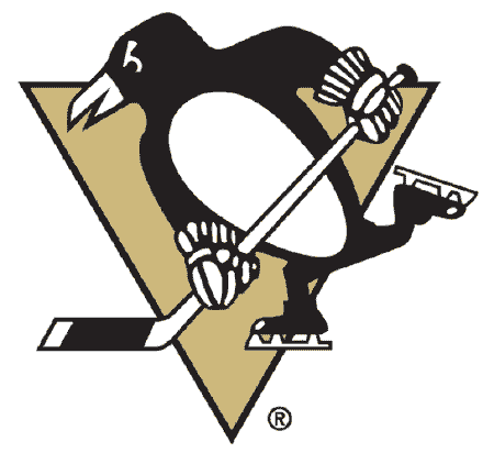 Pittsburgh Penguins Logo - Skating Penguin holding a hockey stick on a Vegas Gold triangle